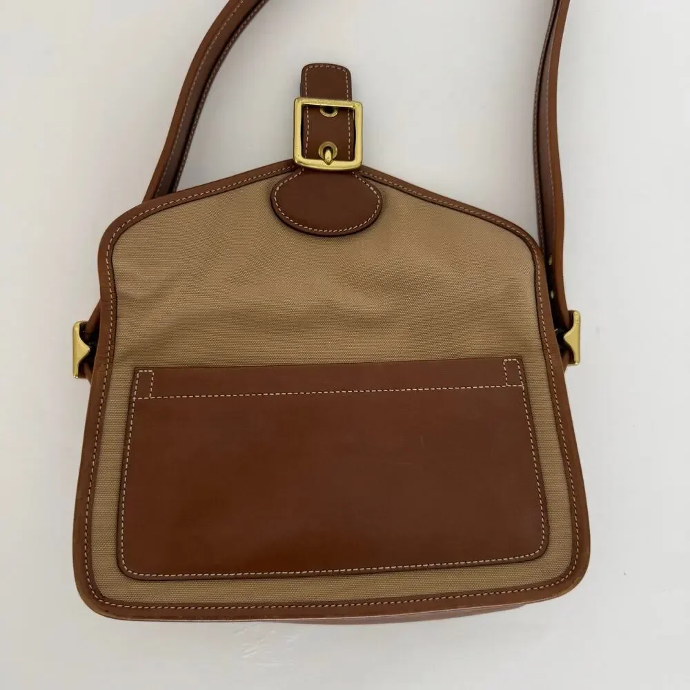 Coach Legacy Demi Flap Shoulder Bag Tan Canvas Brown Leather Trim 9120